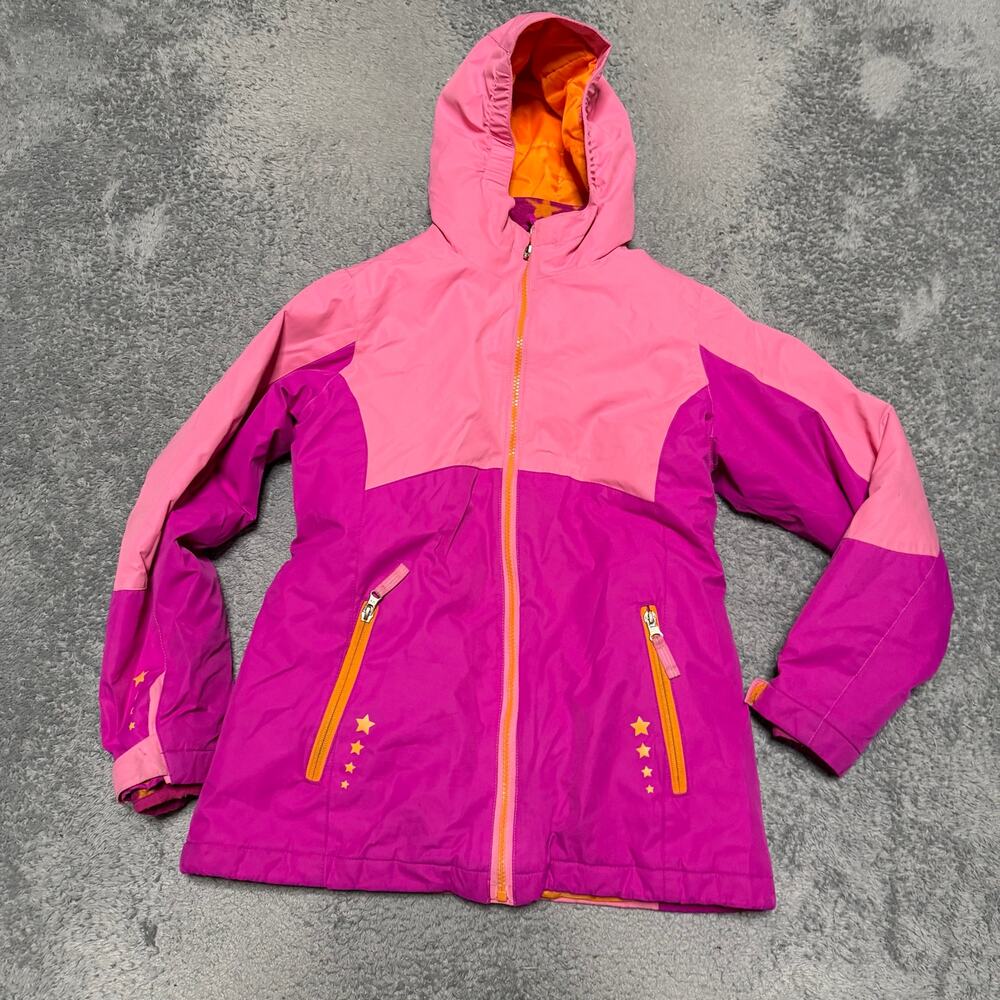 Lands End Ski Jacket Kids Youth Medium 10-12 Pink Hooded Snow Winter Jacket